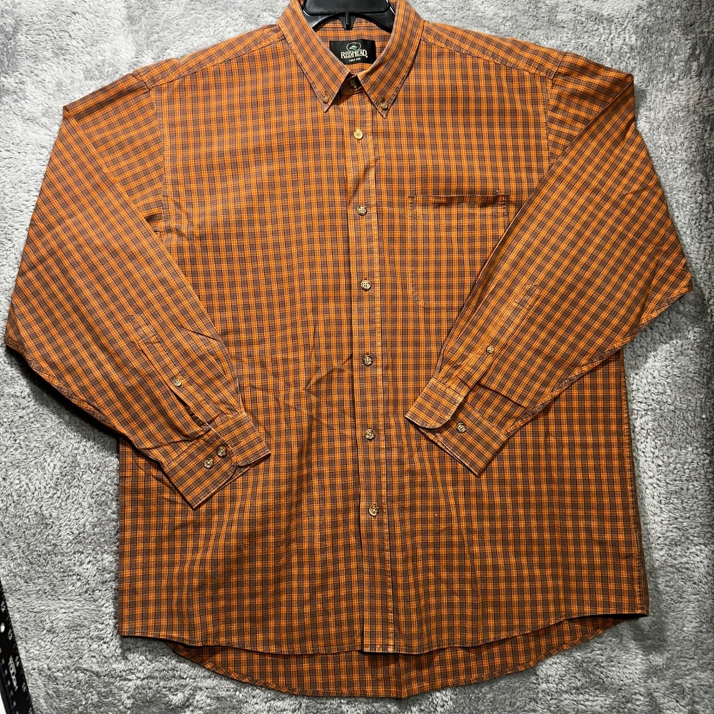 RedHead Plaid Button Down Shirt Mens XL Orange Brown Long Sleeve Cotton Outdoors